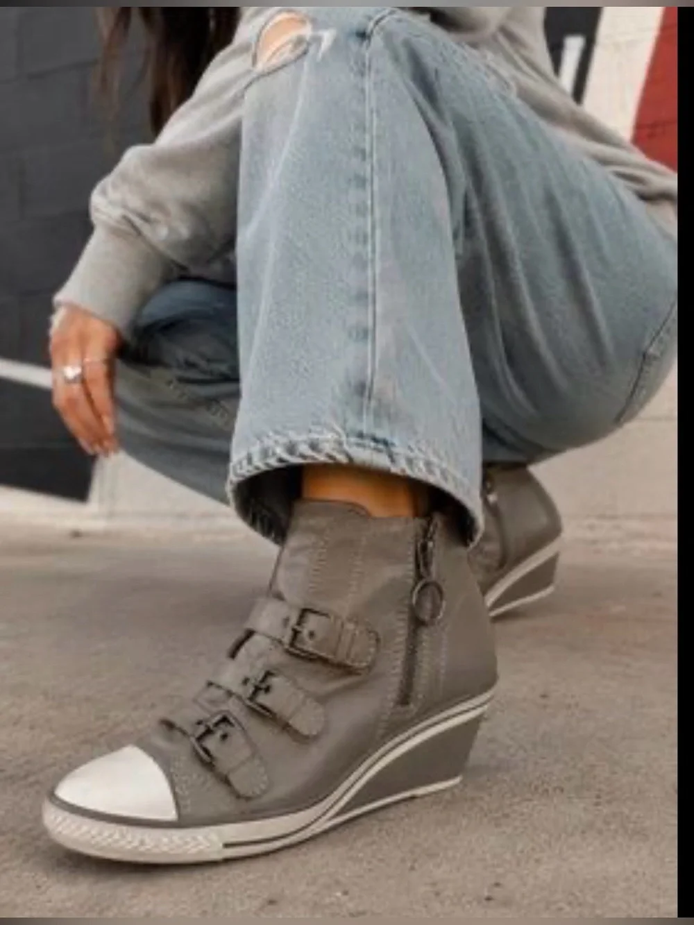 Ash Thelma Wedge High-Top Sneakers with Buckle Straps